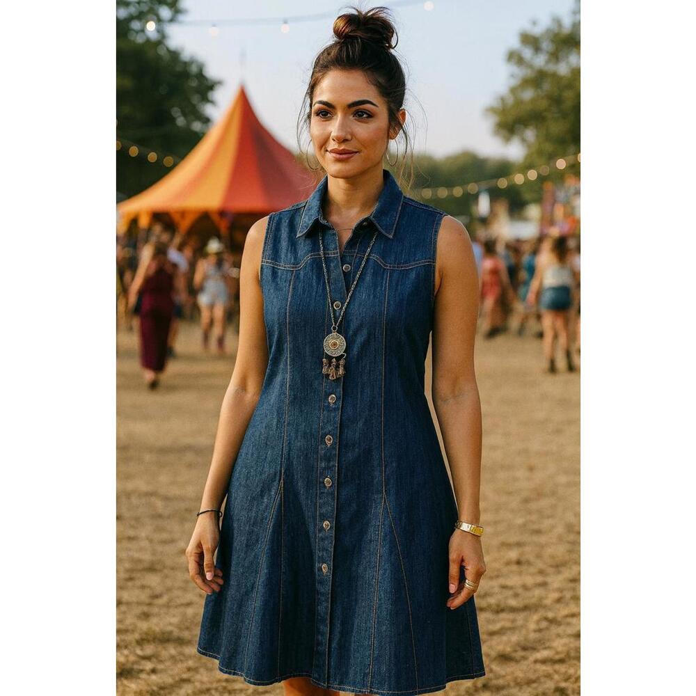 Gold Flava Blue Denim Dark Wash Mini Cotton Blend Suede Tie Up Back, 28